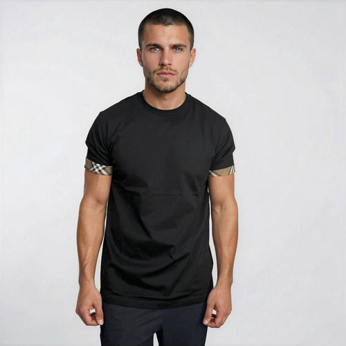 Burberry 'Ellison' Organic Cotton Check Sleeve Black