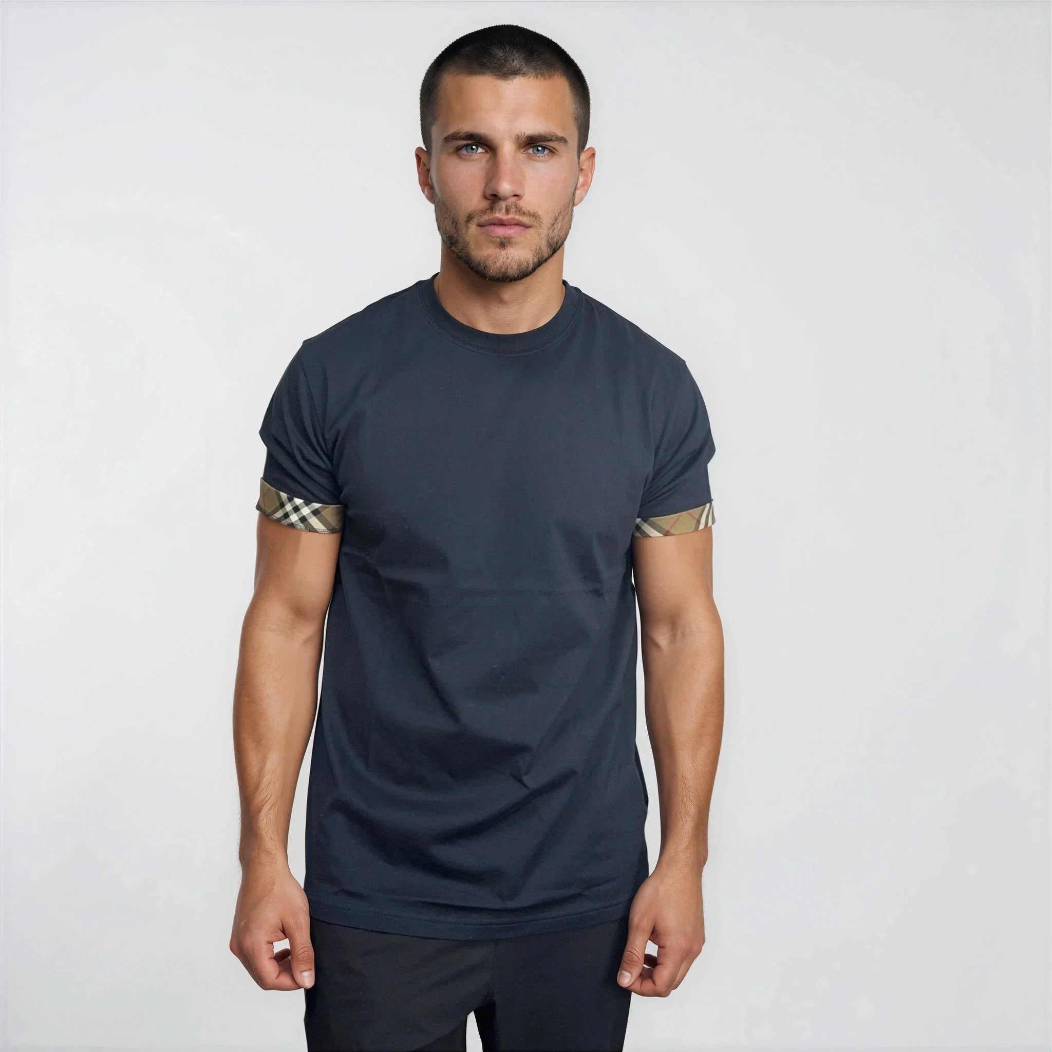 Burberry 'Ellison' Organic Cotton Check Sleeve Navy