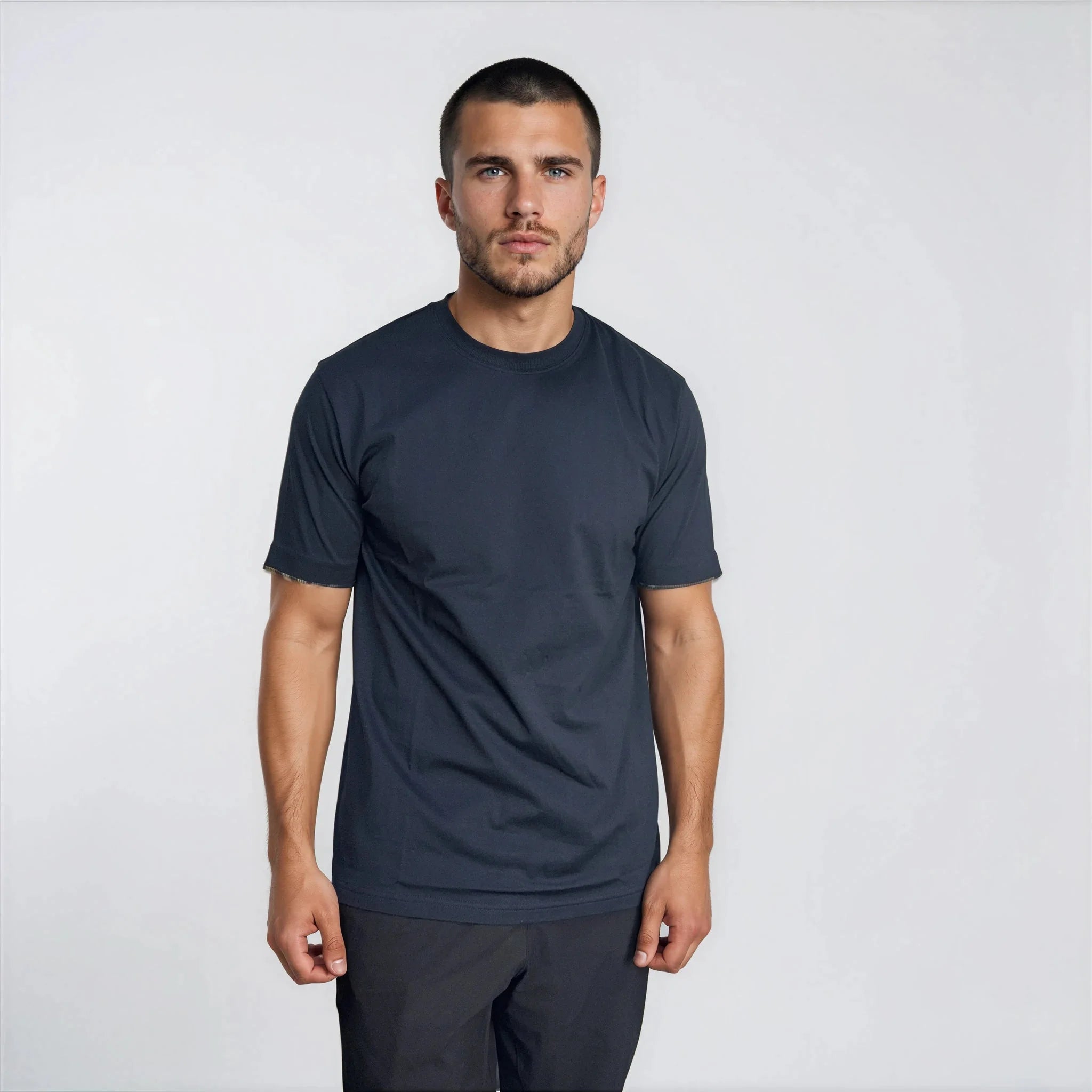 Burberry 'Ellison' Organic Cotton Check Sleeve Navy