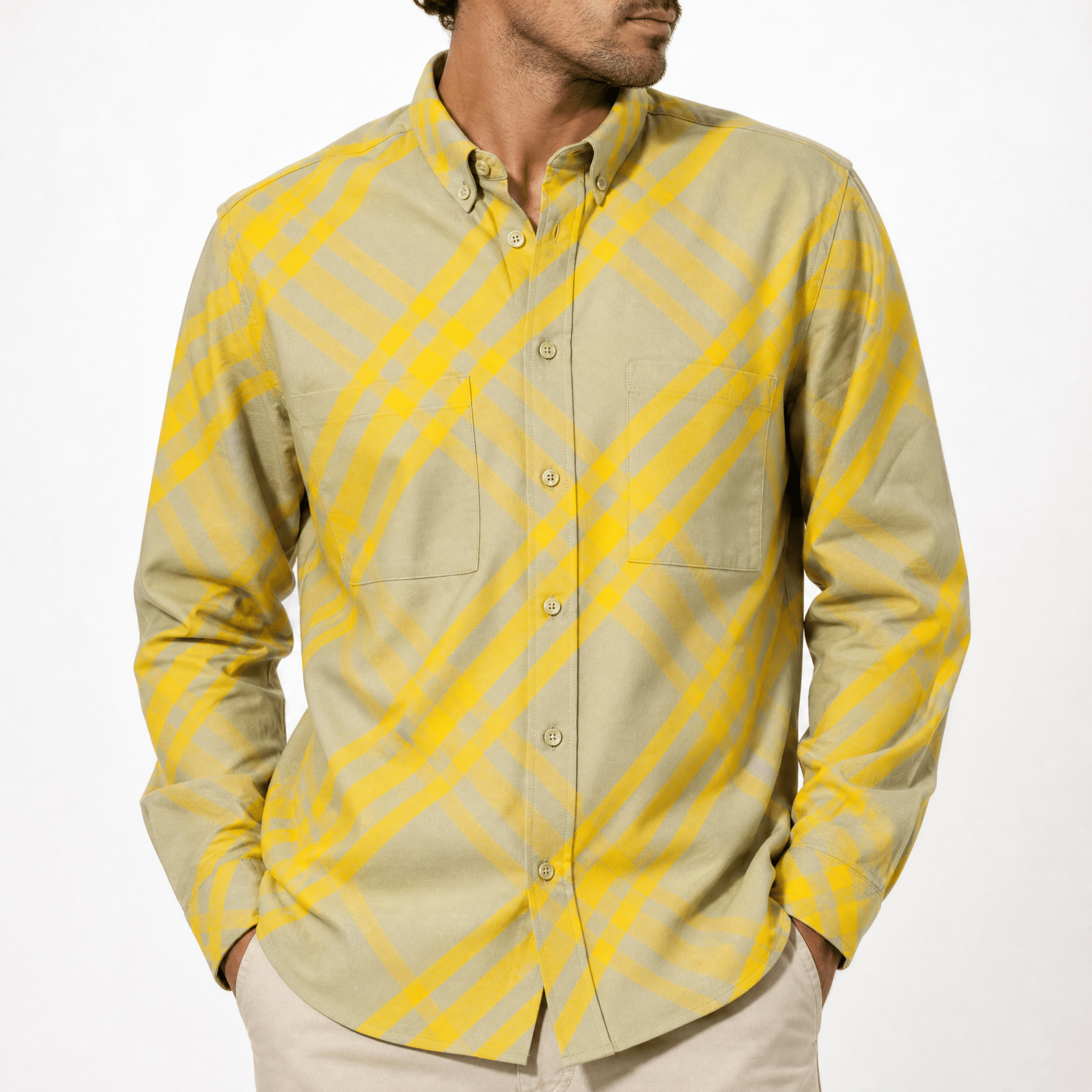 Burberry Eydon Check Shirt in Yellow and Light Green