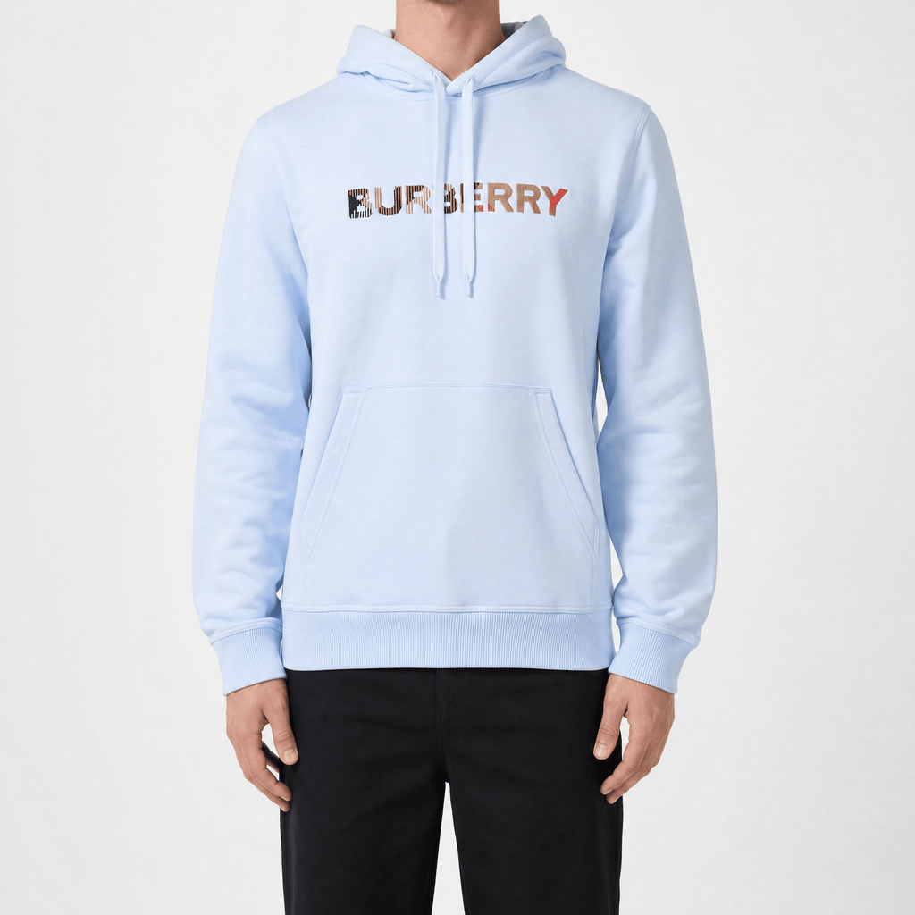 Burberry ‘Farley’ Logo Embroidered Hoodie in Light Blue