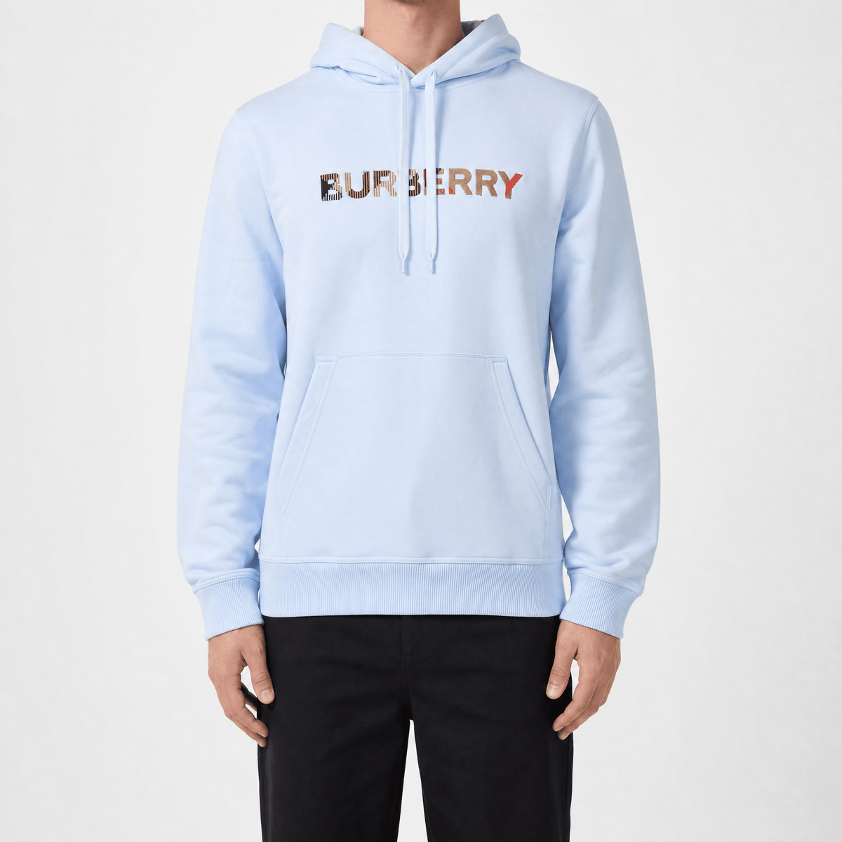 Burberry ‘Farley’ Logo Embroidered Hoodie in Light Blue
