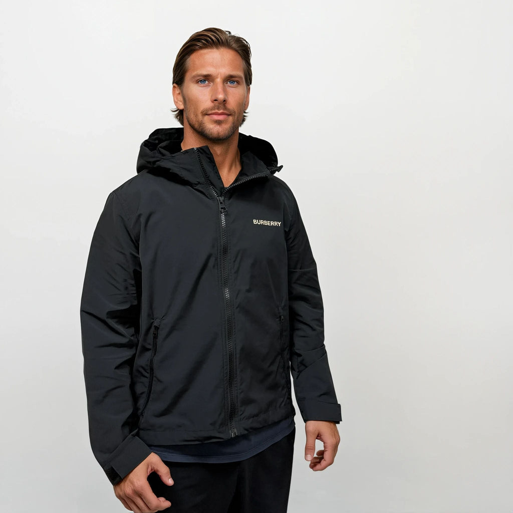 Burberry 'Hargrave' Zip-Up Logo Hooded Rain Jacket Black