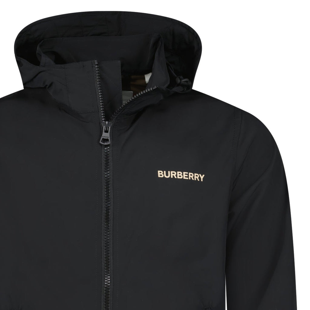 Burberry 'Hargrave' Zip-Up Logo Hooded Rain Jacket Black