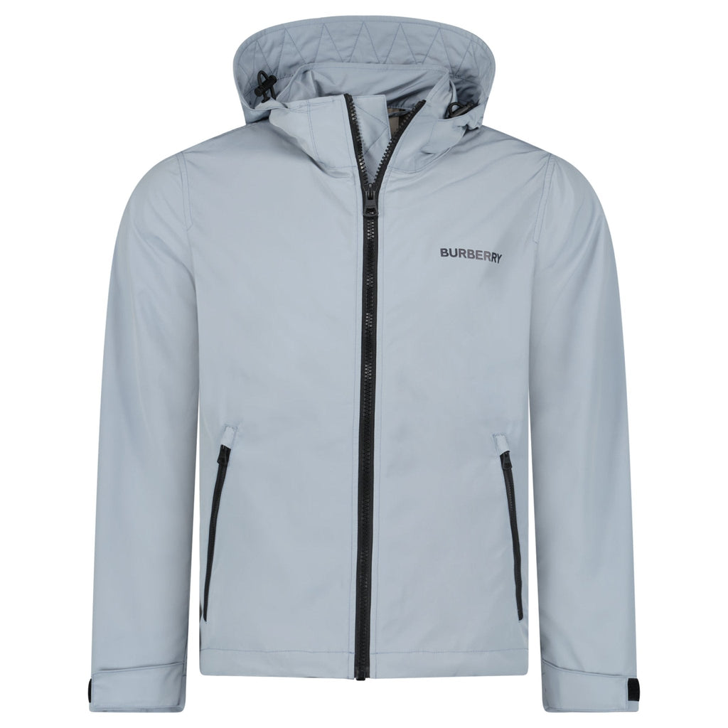 Burberry 'Hargrave' Zip-Up Logo Hooded Rain Jacket Gale Grey