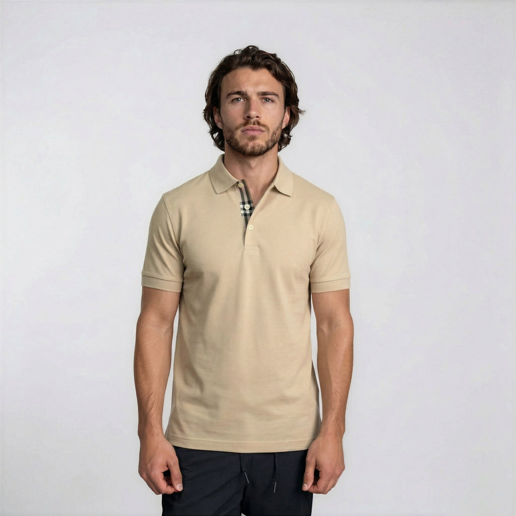 Burberry 'Hartford' Check Placket Polo Beige