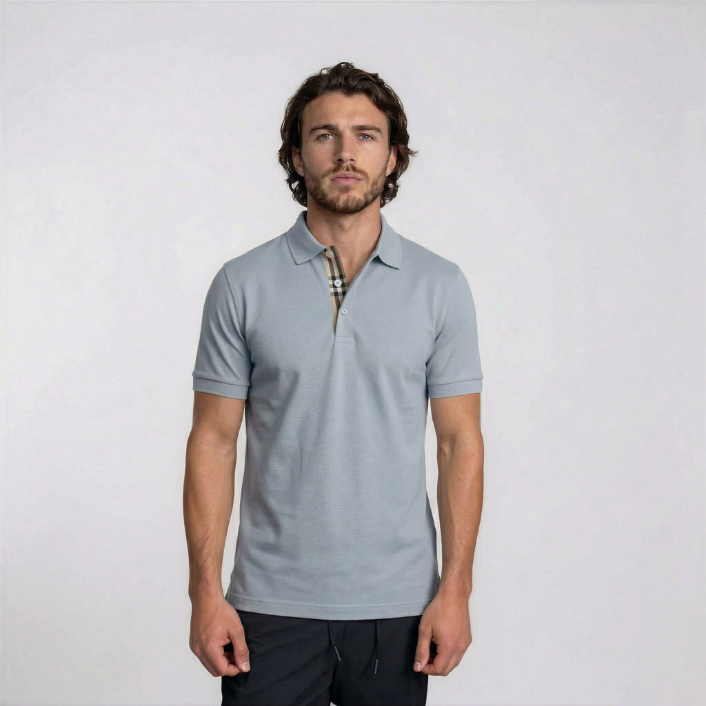 Burberry 'Hartford' Check Placket Polo Gale Blue