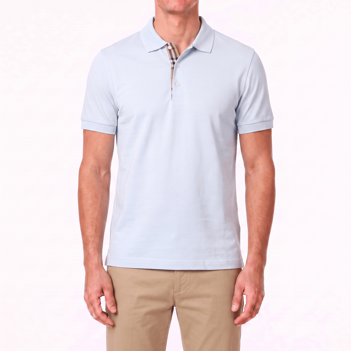 Burberry 'Hartford' Check Placket Polo Light Blue