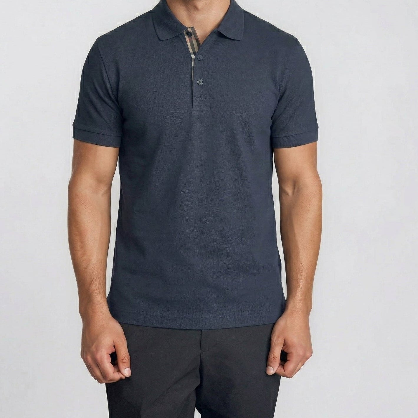 Burberry 'Hartford' Check Placket Polo Navy