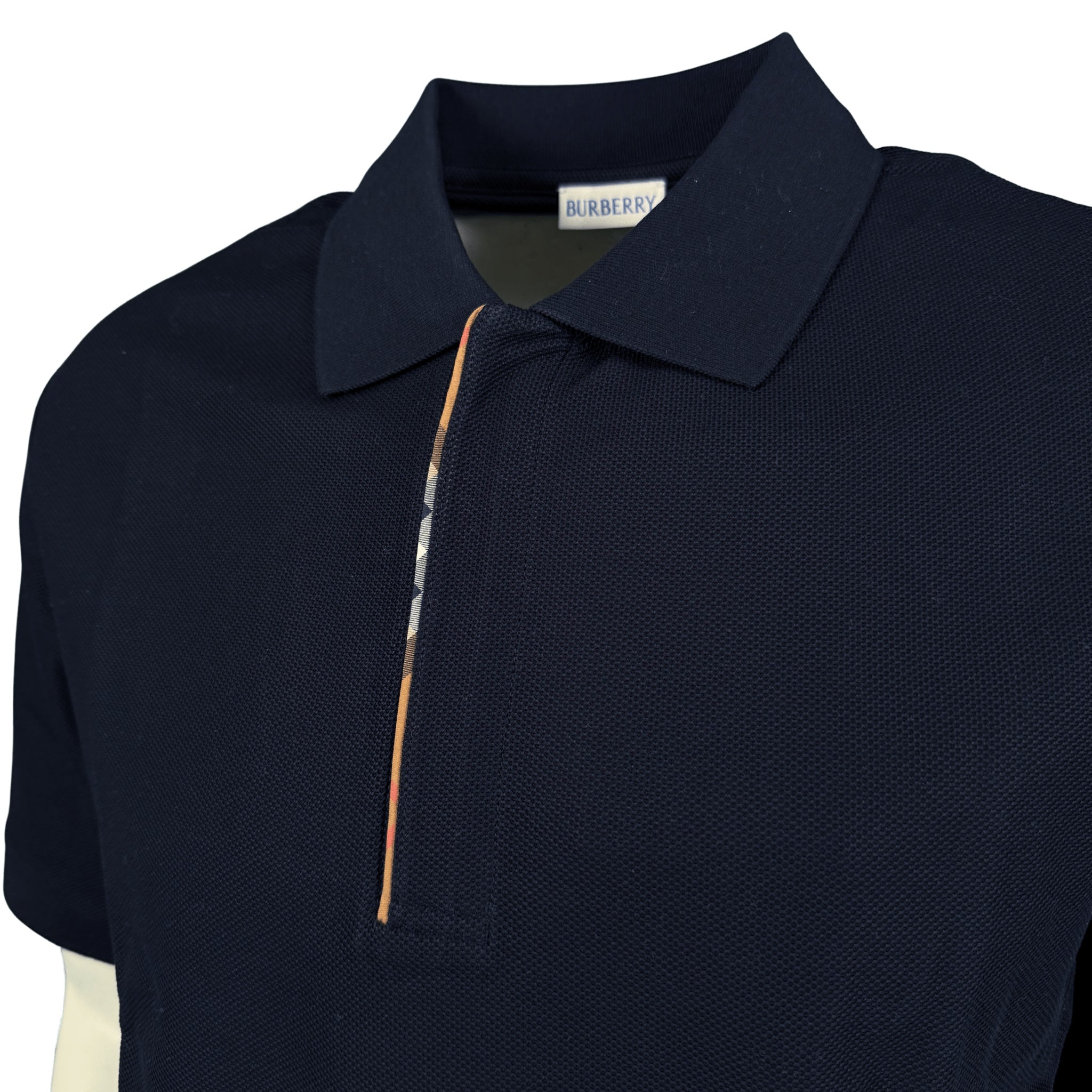 Burberry 'Hartford' Check Placket Zip Polo Navy