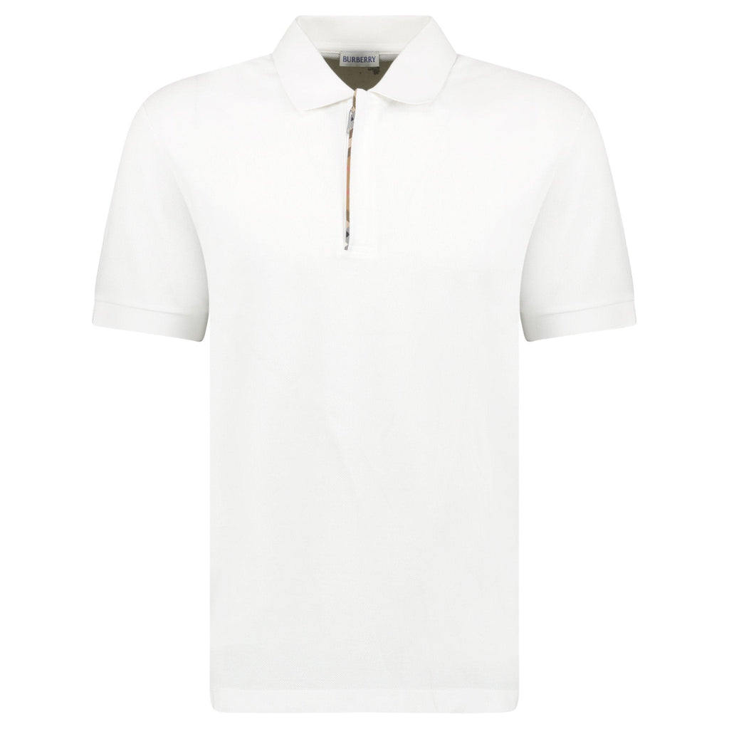 Burberry 'Hartford' Check Placket Zip Polo White