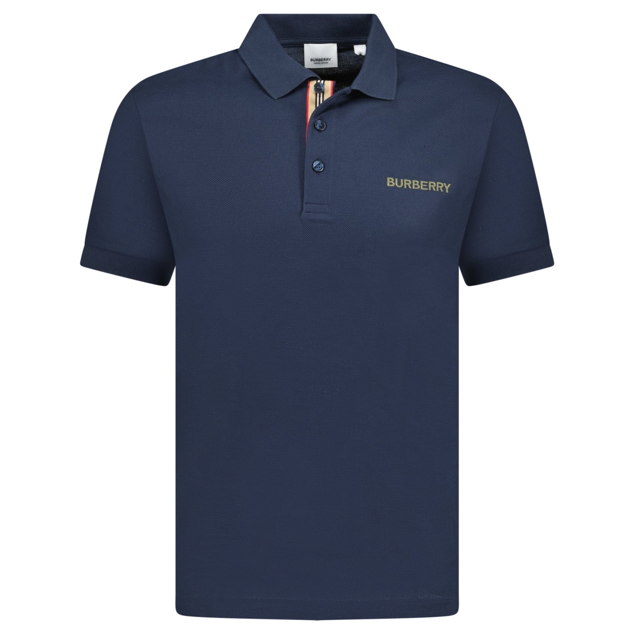 Burberry 'Hartford' Embroidery Logo Signature Stripe Polo Navy