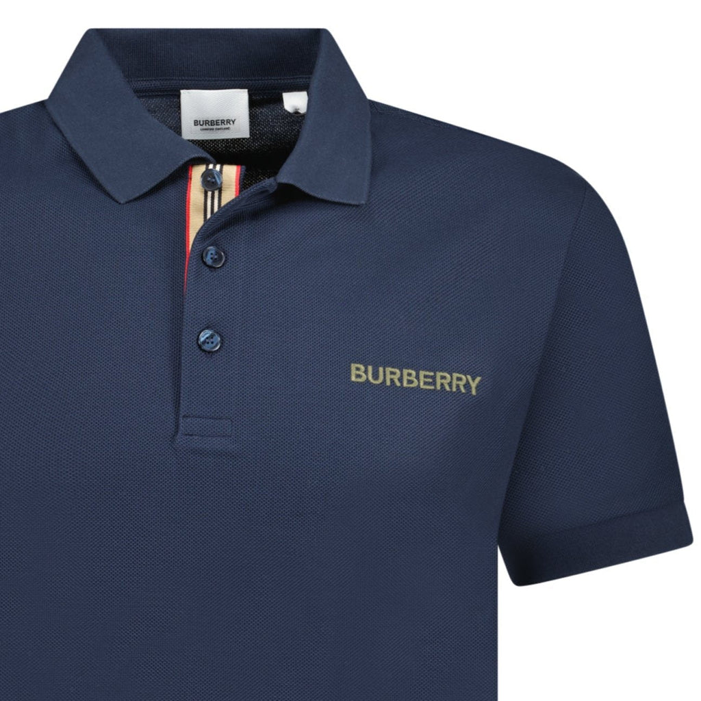 Burberry 'Hartford' Embroidery Logo Signature Stripe Polo Navy