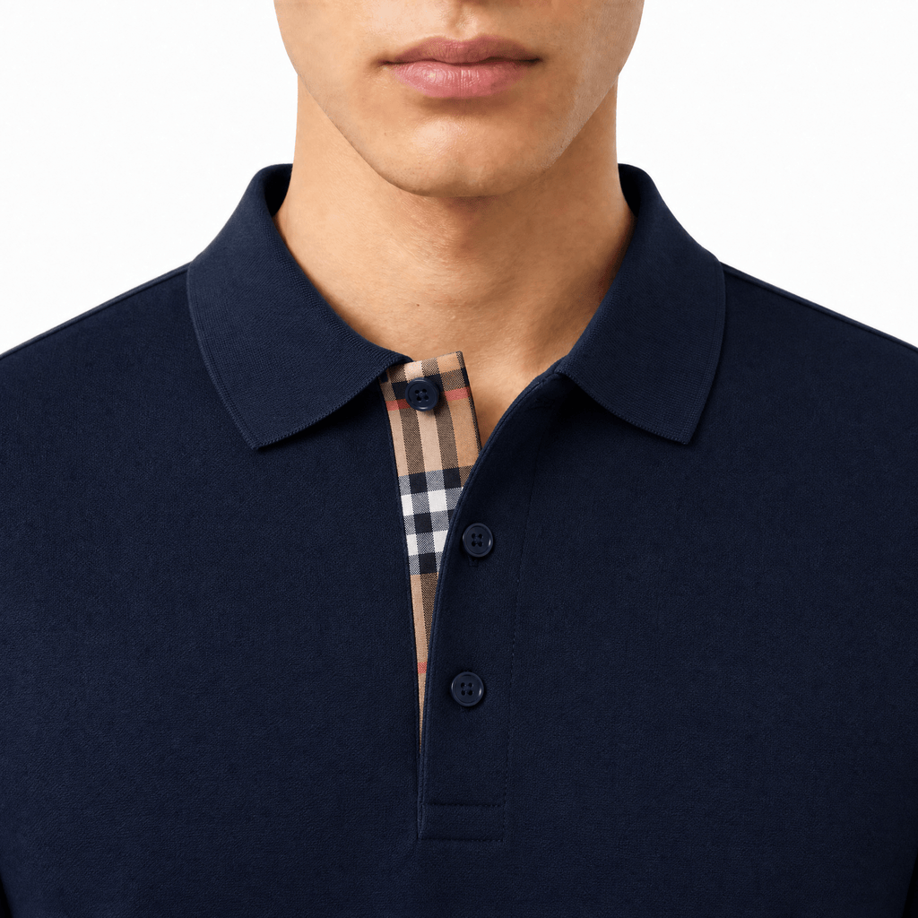 Burberry 'Hartford' Long Sleeved Check Placket Polo-Shirt Navy