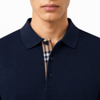 Burberry 'Hartford' Long Sleeved Check Placket Polo-Shirt Navy