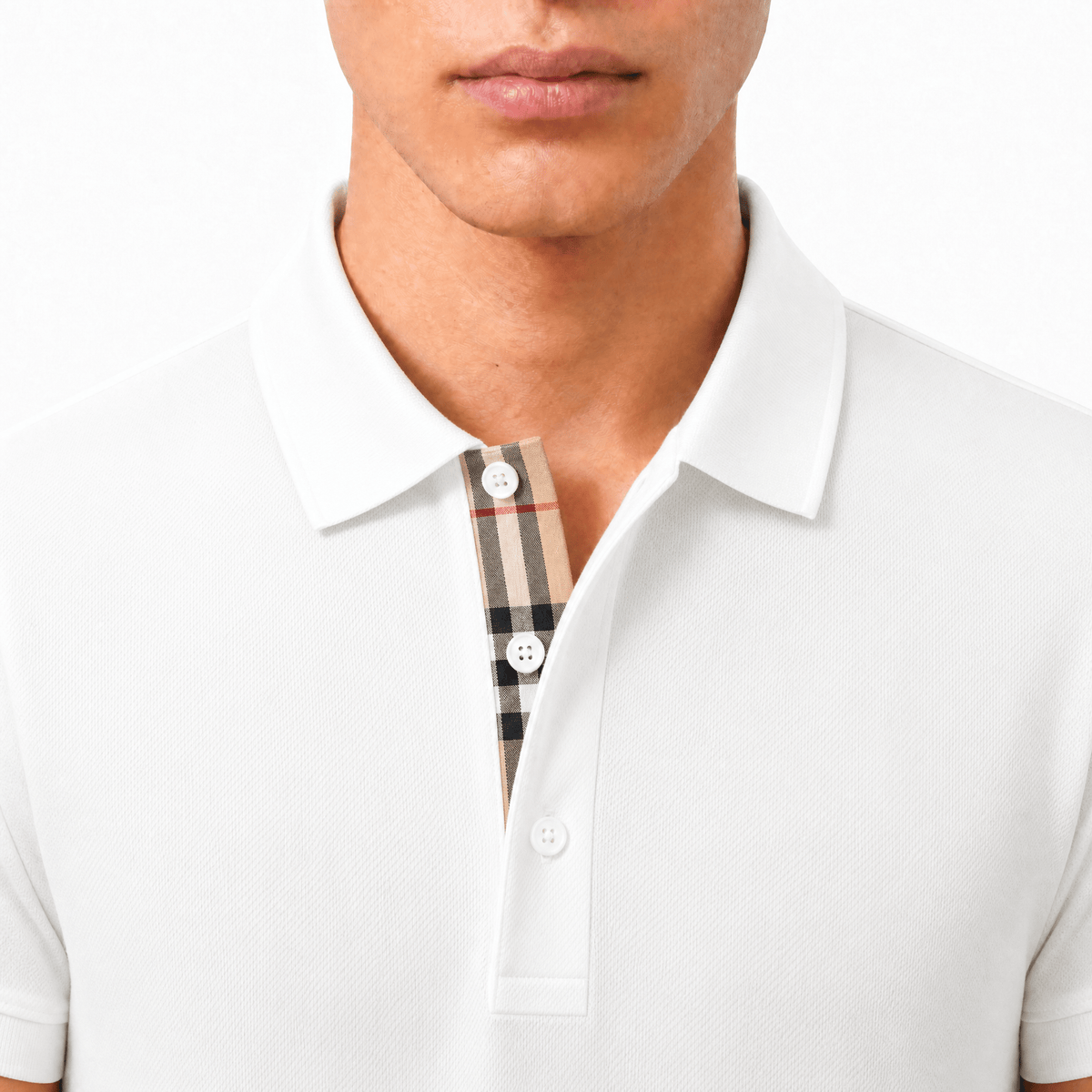 Burberry 'Hartford' Long Sleeved Check Placket Polo-Shirt White