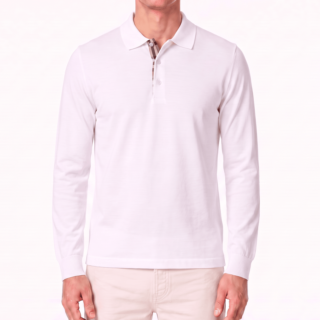 Burberry 'Hartford' Long Sleeved Check Placket Polo-Shirt White