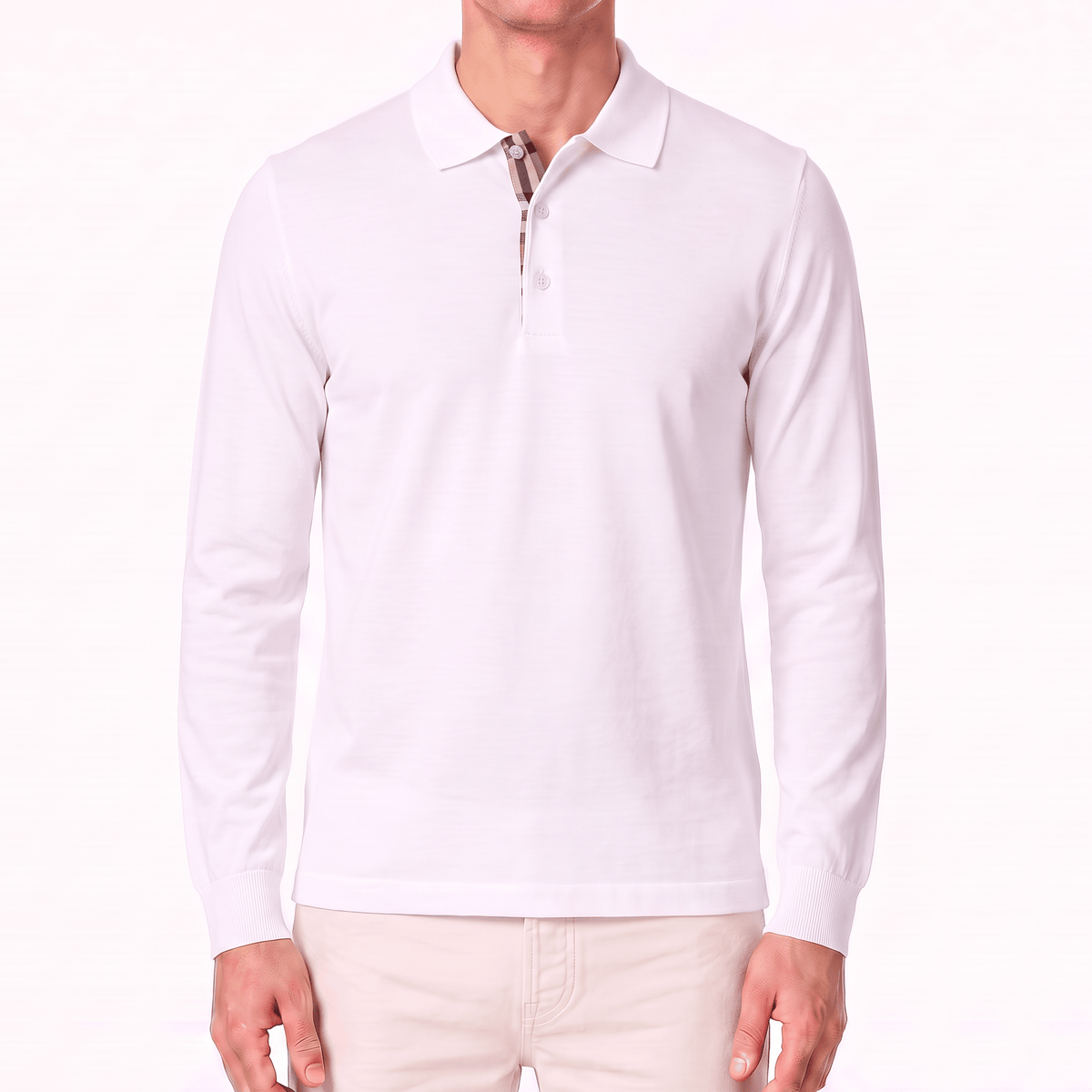 Burberry 'Hartford' Long Sleeved Check Placket Polo-Shirt White