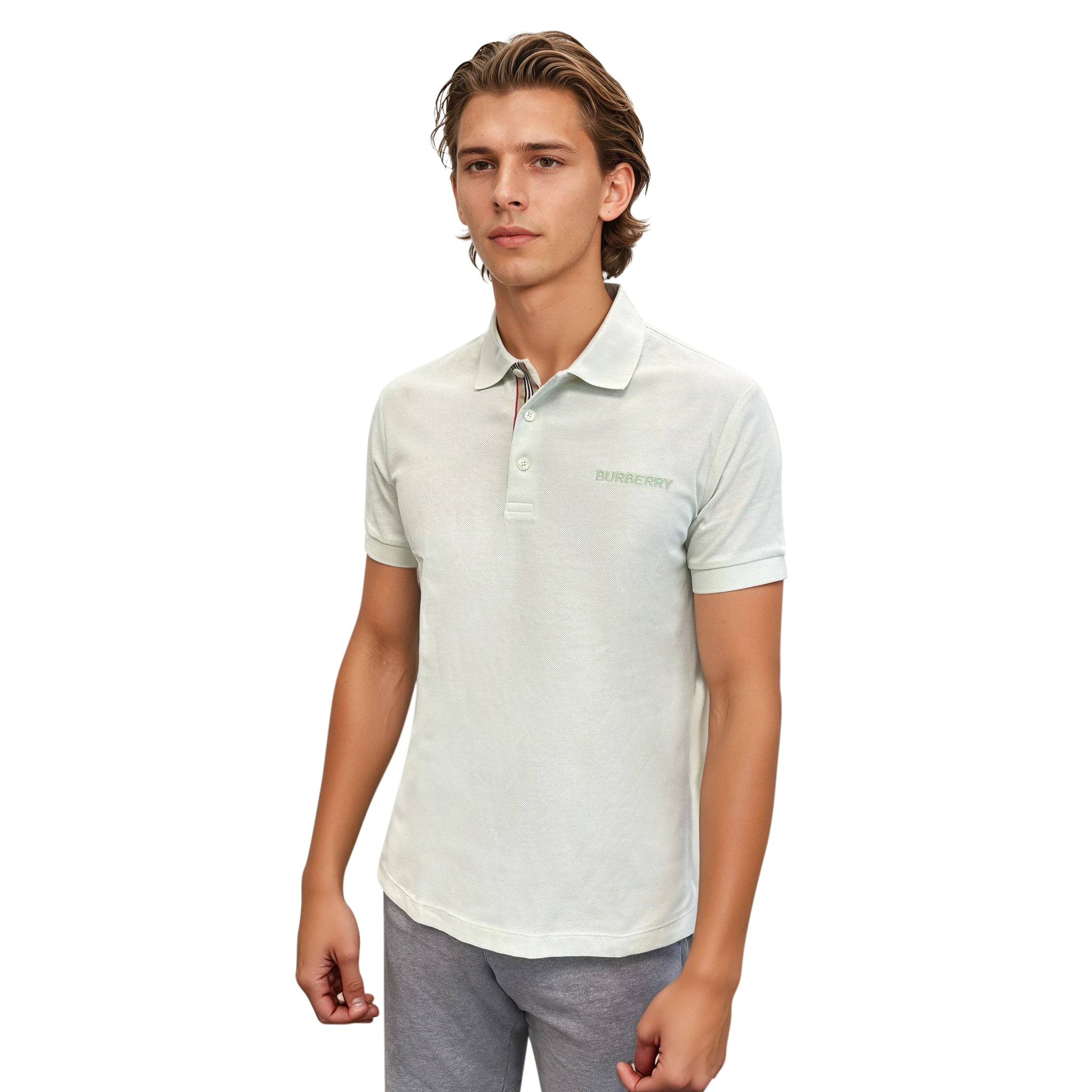 Burberry 'Hartford' Check Placket Polo Pistachio
