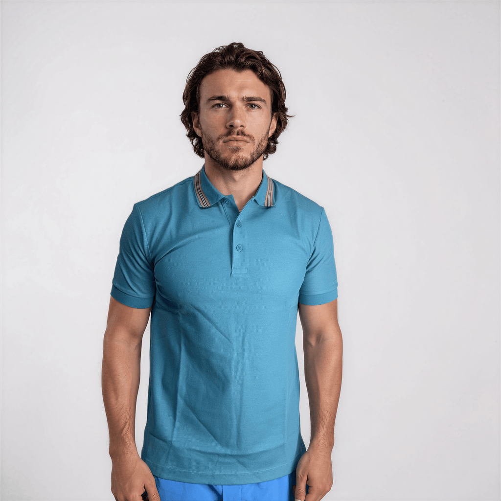 Burberry ‘Hartford’ Striped Check Short Sleeve Polo in Turquoise