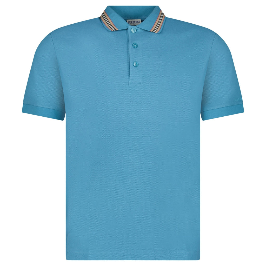 Burberry ‘Hartford’ Striped Check Short Sleeve Polo in Turquoise