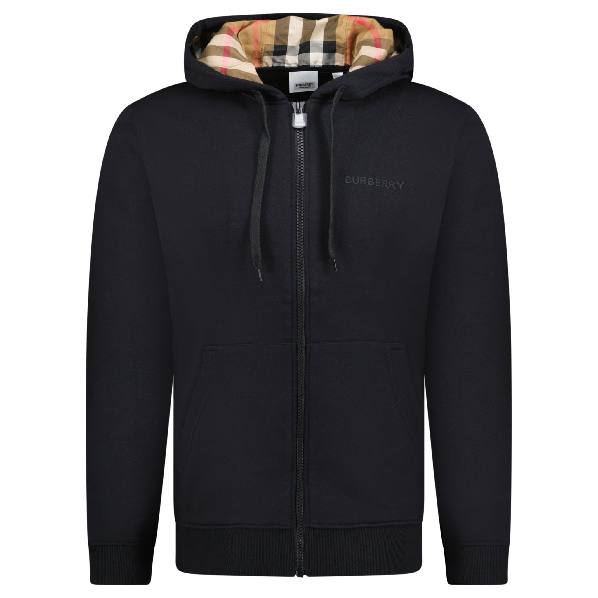 Burberry 'Hove' check Hood Embroidery Logo Hoodie Zip Sweatshirt Black
