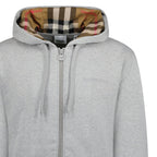 Burberry 'Hove' check Hood Embroidery Logo Hoodie Zip Sweatshirt Grey
