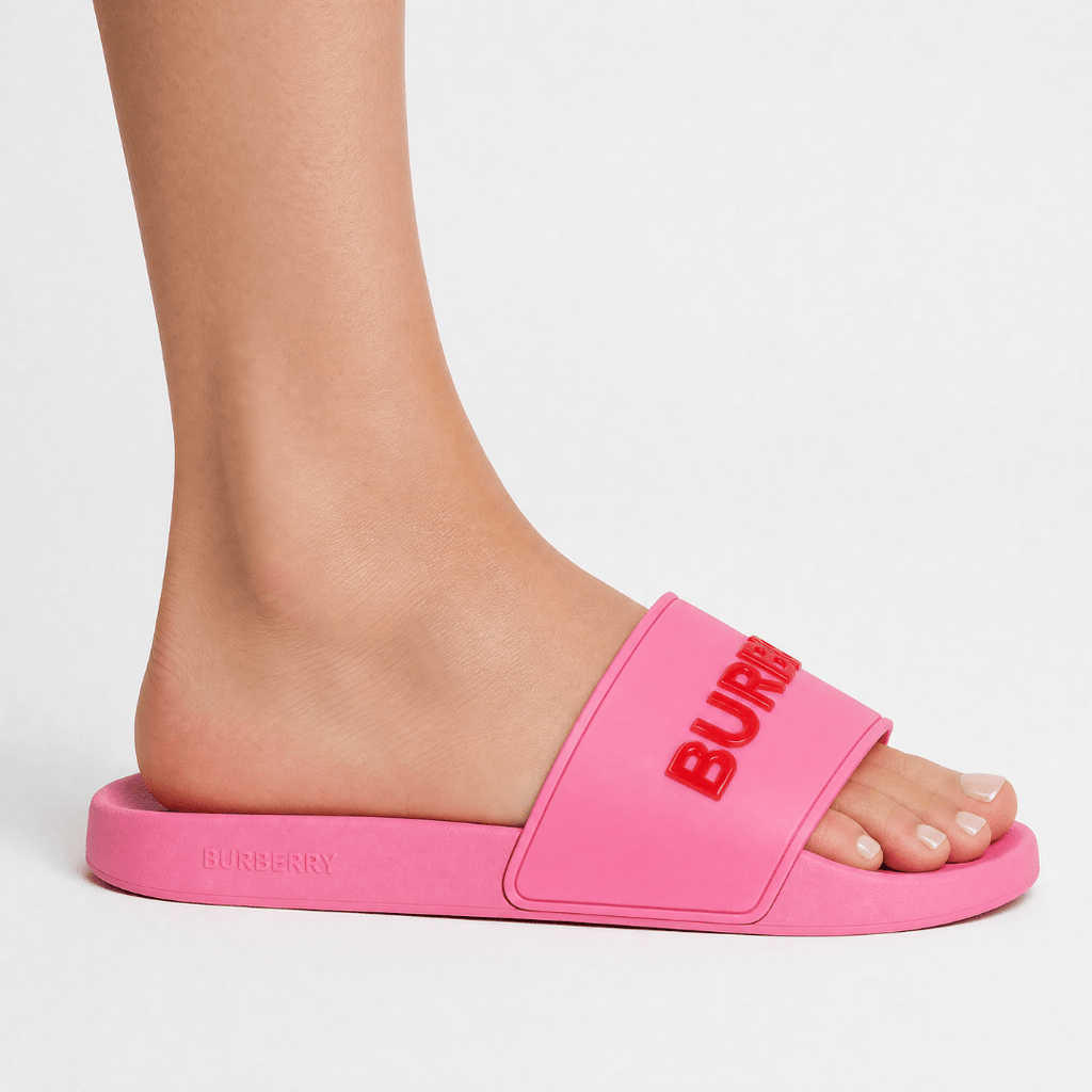 Burberry Logo Tech Furley Sliders Bubblegum Pink