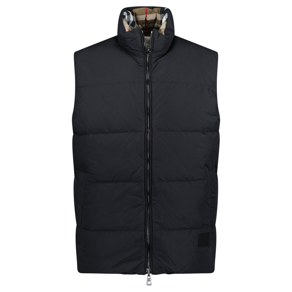 Burberry 'Lowick' Reversible Down Gilet Black & Check