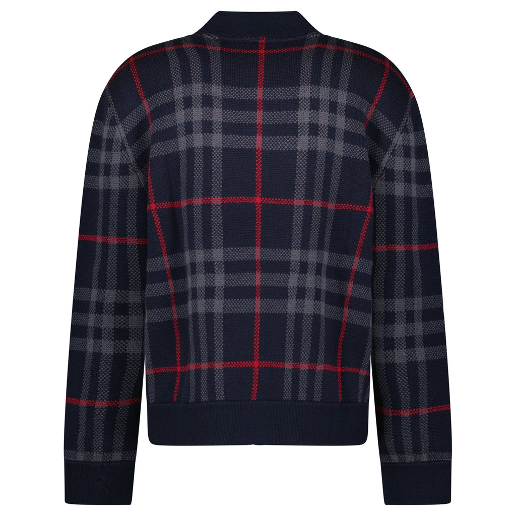 Burberry 'Morland' Knitted Wool Bomber Jacket Check Navy