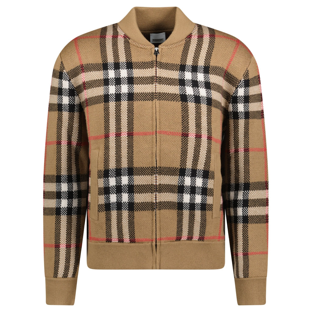Burberry 'Morland' Knitted Wool Bomber Jacket Taupe Brown