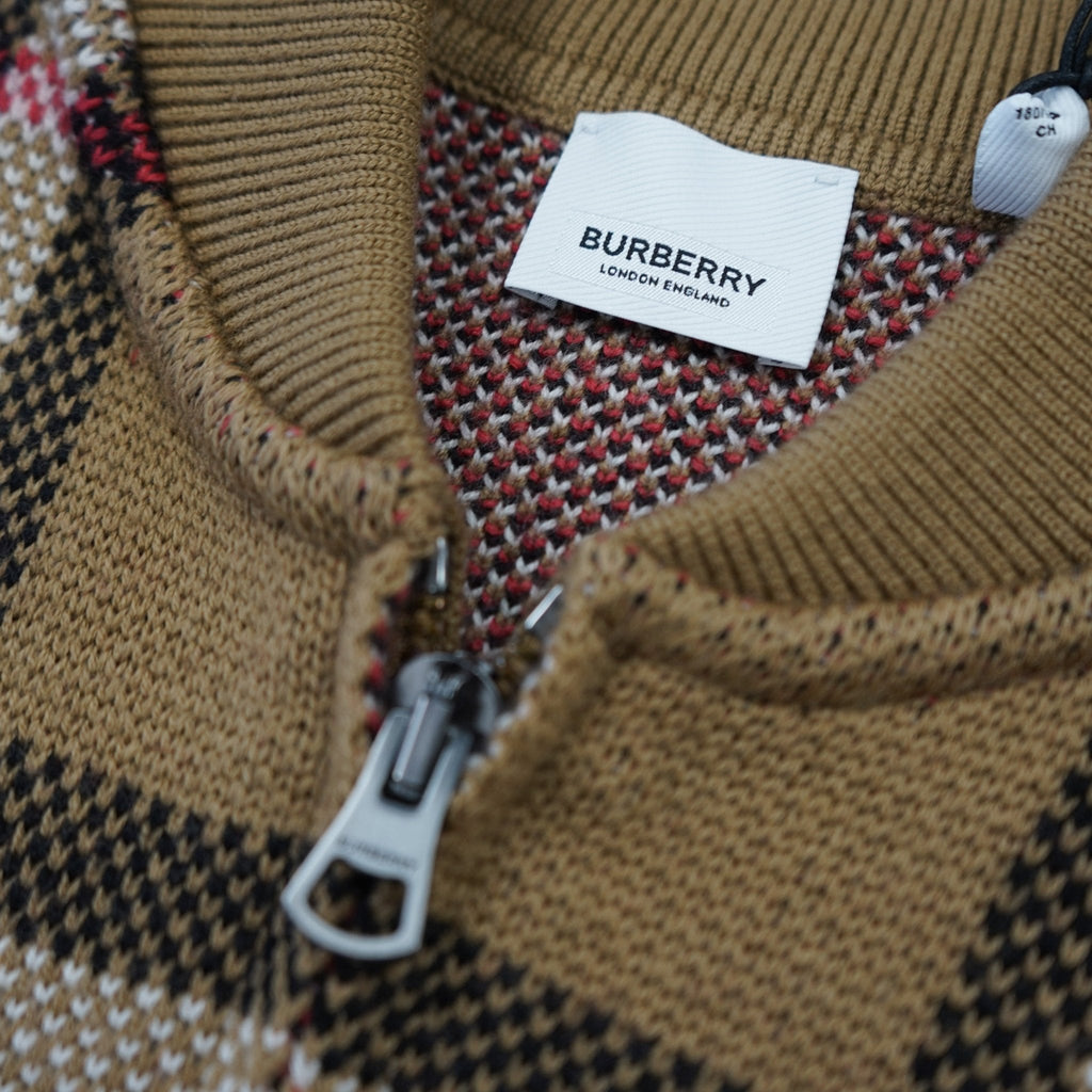 Burberry 'Morland' Knitted Wool Bomber Jacket Taupe Brown