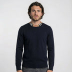 Burberry 'Noland' Knitted Wool/ Cashmere Jumper Check Neck Navy