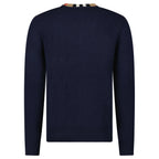 Burberry 'Noland' Knitted Wool/ Cashmere Jumper Check Neck Navy