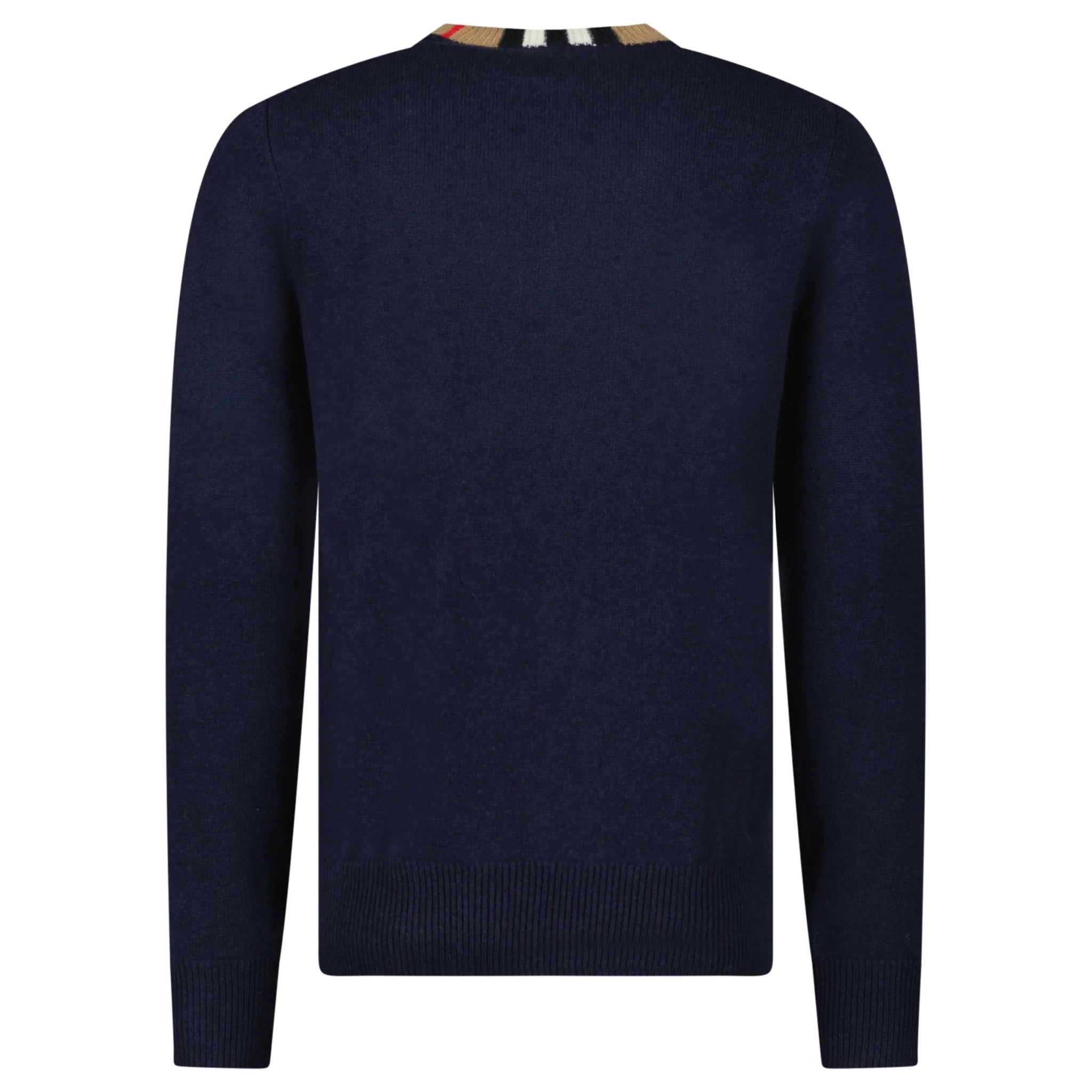Burberry 'Noland' Knitted Wool/ Cashmere Jumper Check Neck Navy