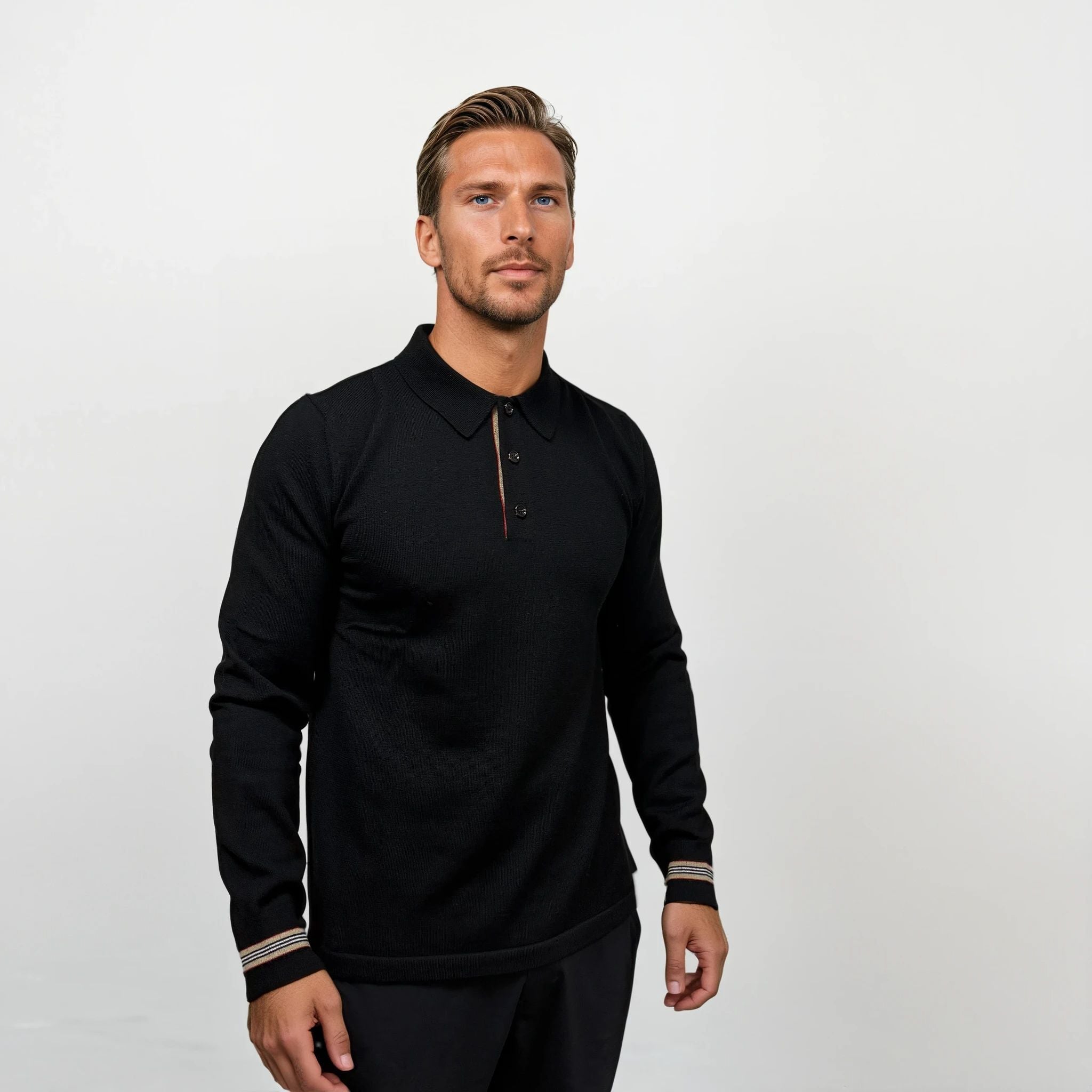 Burberry 'Pace' Signature Stripe Wool Polo Black