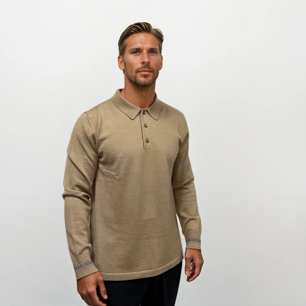 Burberry 'Pace' Signature Stripe Wool Polo Camel