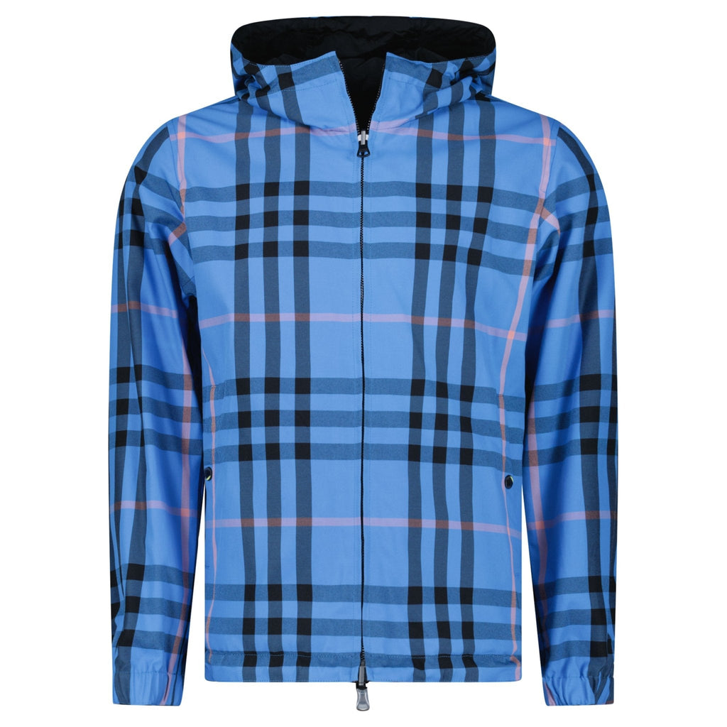 Burberry 'Stanford' Zip-Up Check Reversible Hooded Jacket Black & Blue Check