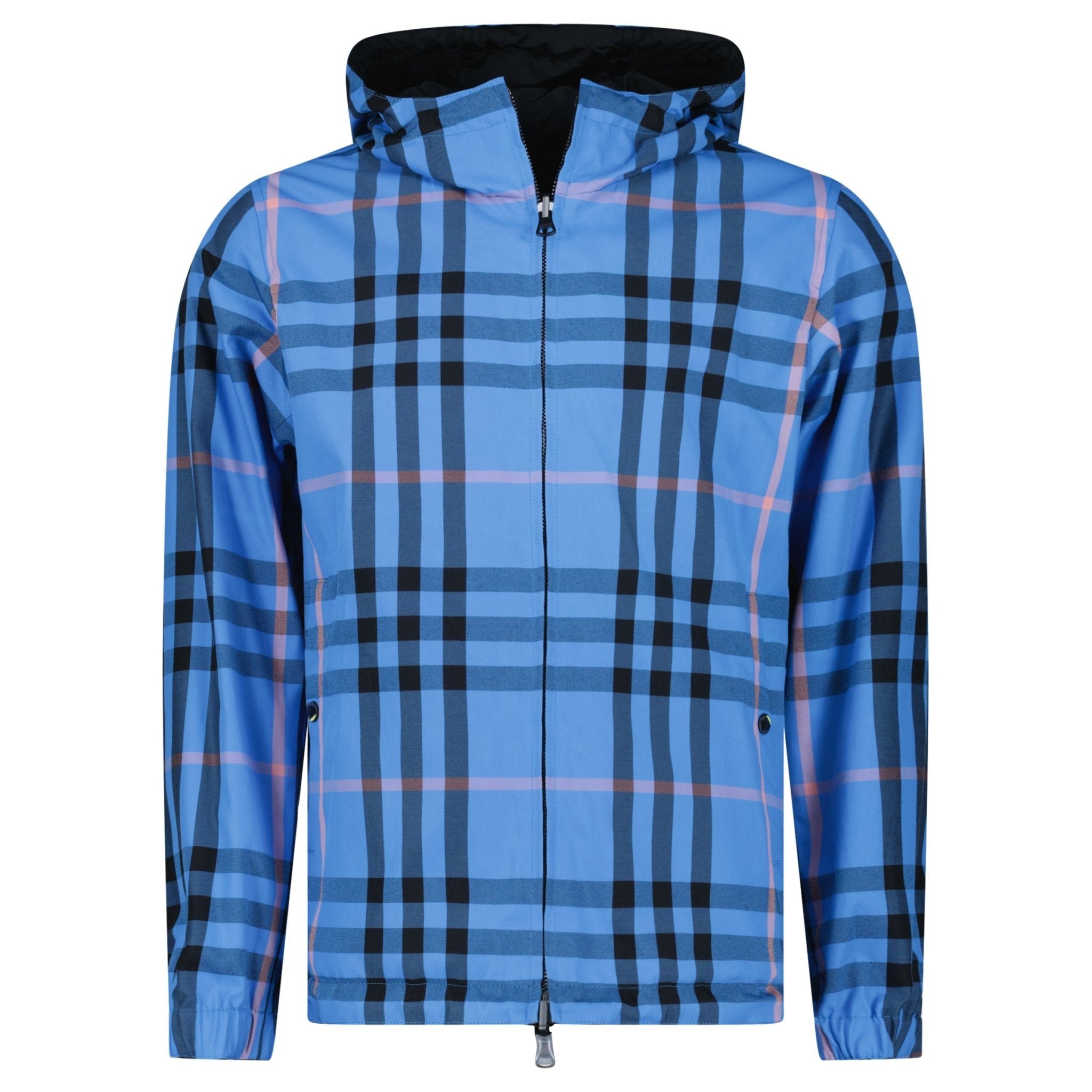 Burberry 'Stanford' Zip-Up Check Reversible Hooded Jacket Black & Blue Check