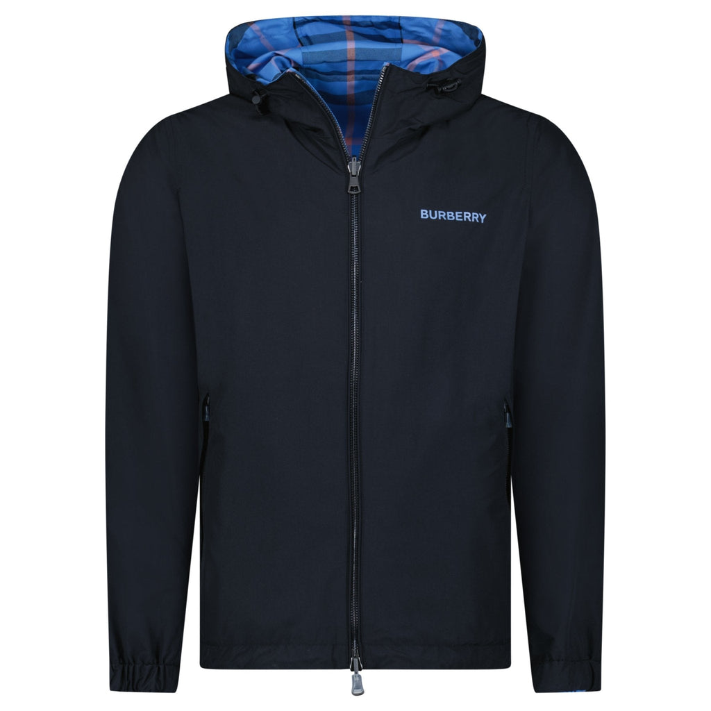 Burberry 'Stanford' Zip-Up Check Reversible Hooded Jacket Black & Blue Check