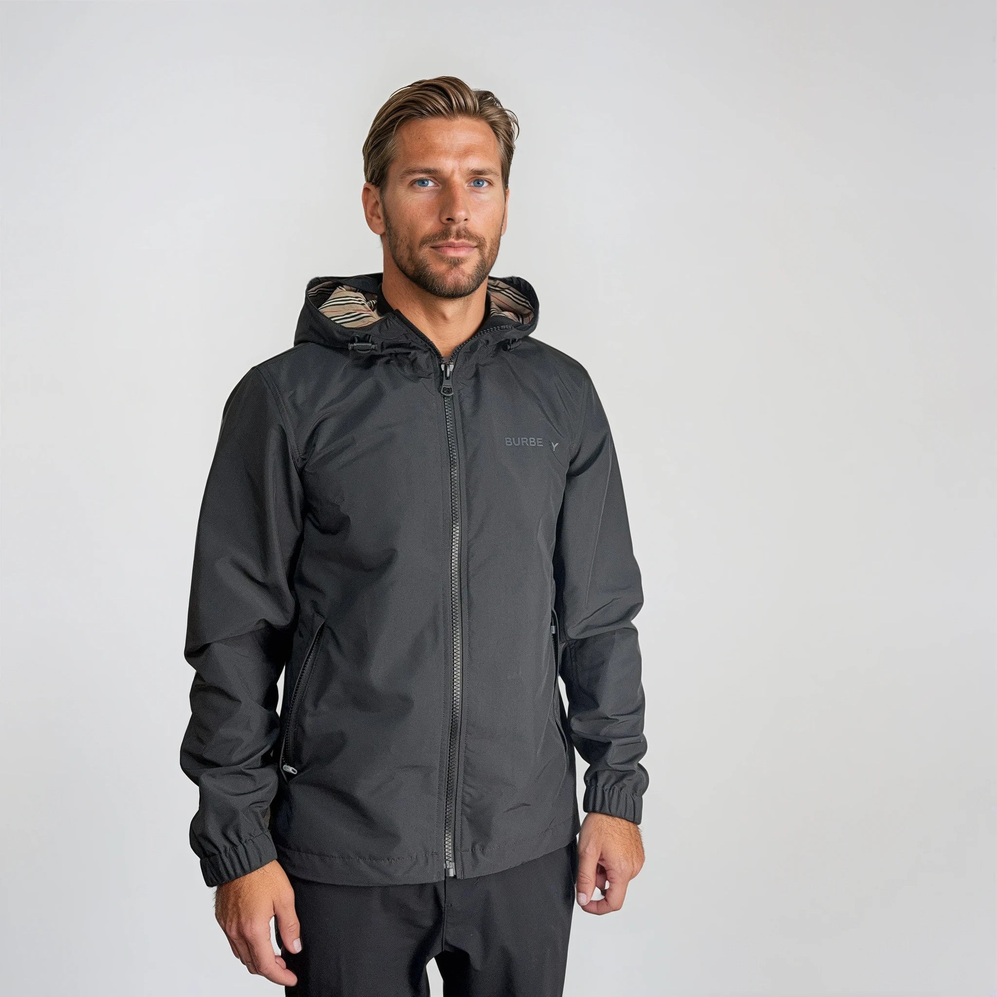 Burberry 'Stanford' Zip-Up Stripe Hooded Jacket Black