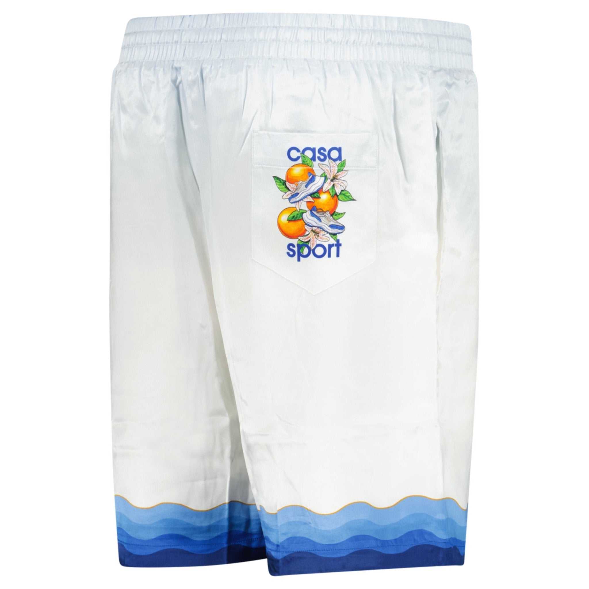 Casablanca Atlantis Oranges Drawstring Silk Shorts in White