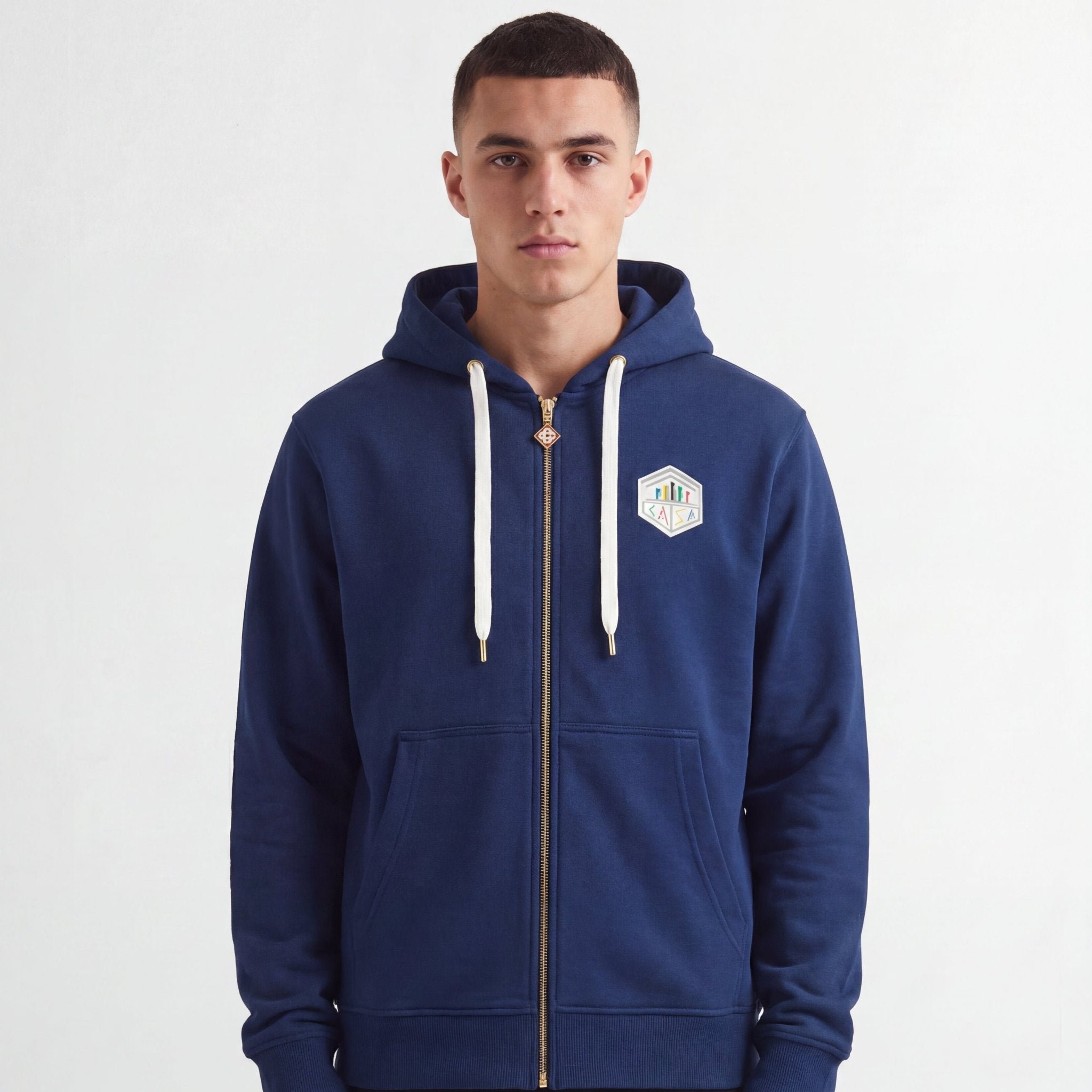Casablanca Casa Temple Zip Hoodie in Navy
