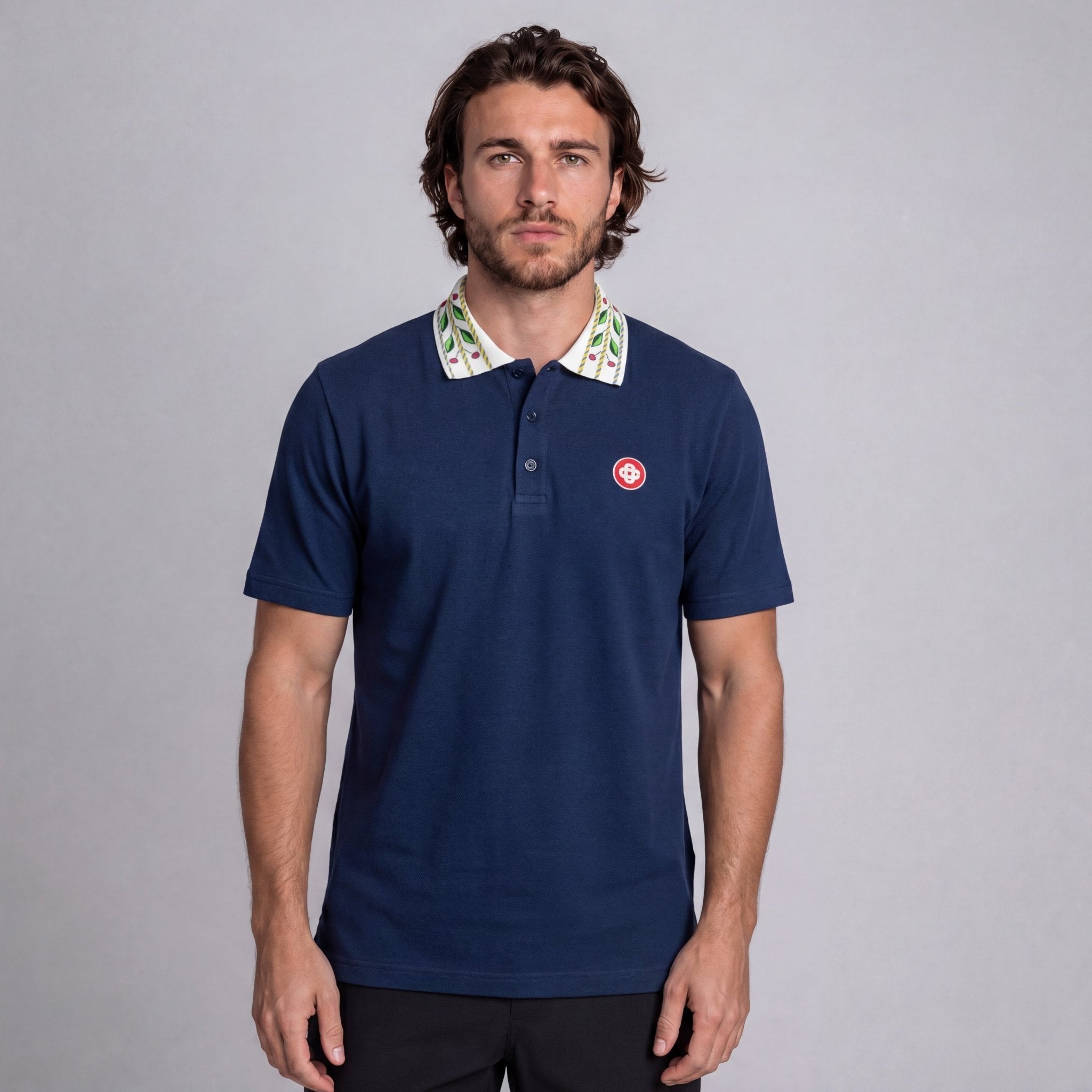 Casablanca Classic Laurel Pique Polo Navy