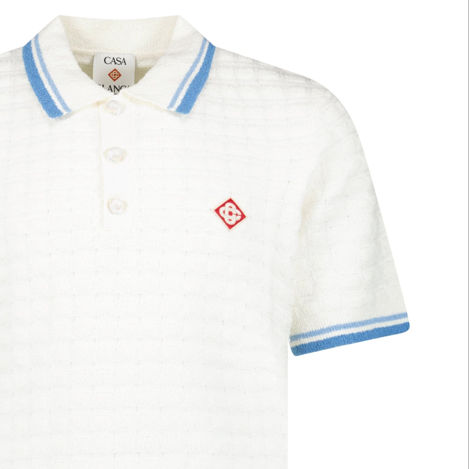 Casablanca Cotton-Blend Bouclé Waffle-Knit Polo Shirt in White