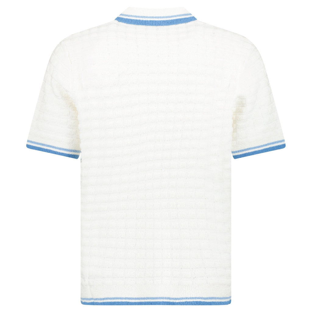 Casablanca Cotton-Blend Bouclé Waffle-Knit Polo Shirt in White