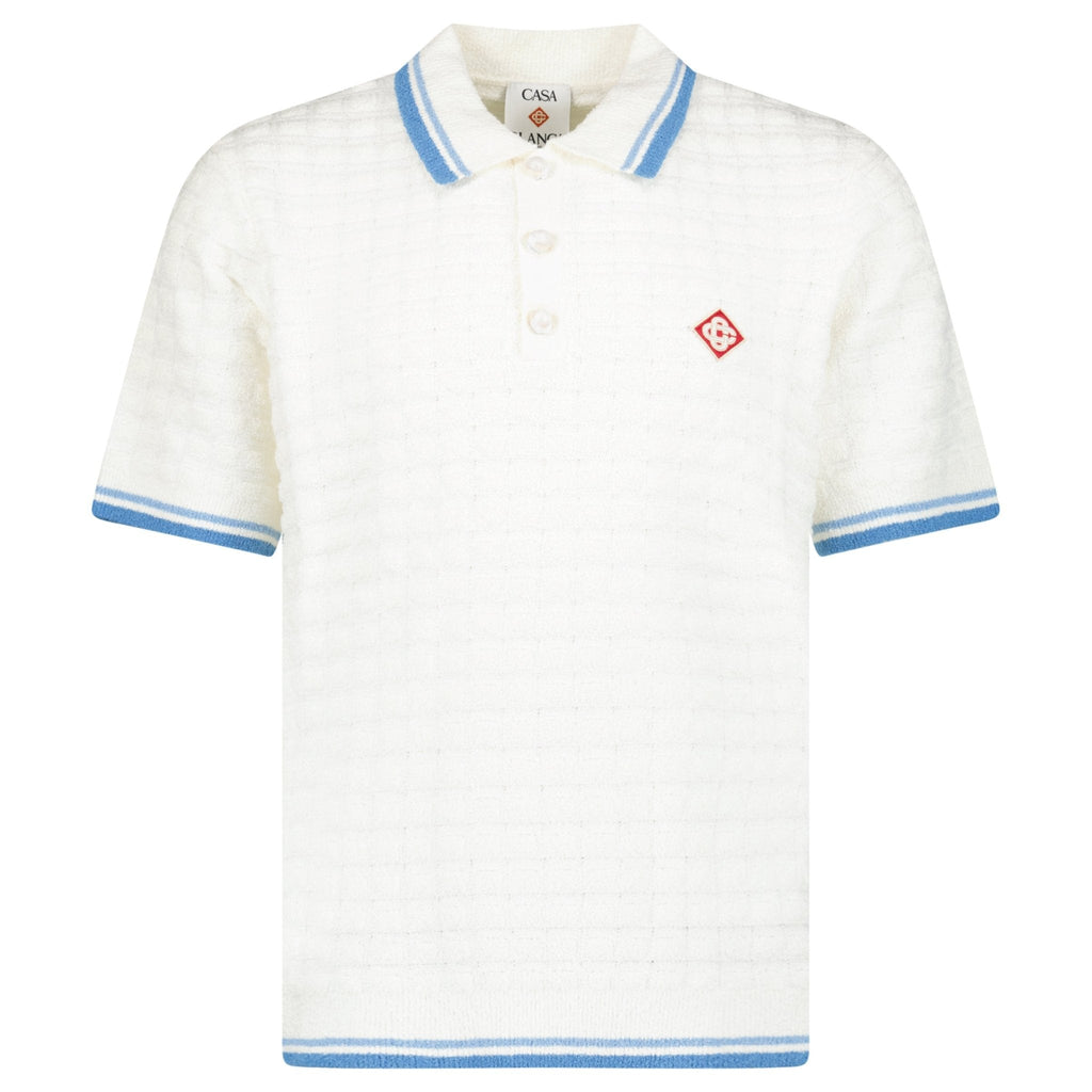 Casablanca Cotton-Blend Bouclé Waffle-Knit Polo Shirt in White