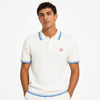Casablanca Cotton-Blend Bouclé Waffle-Knit Polo Shirt in White