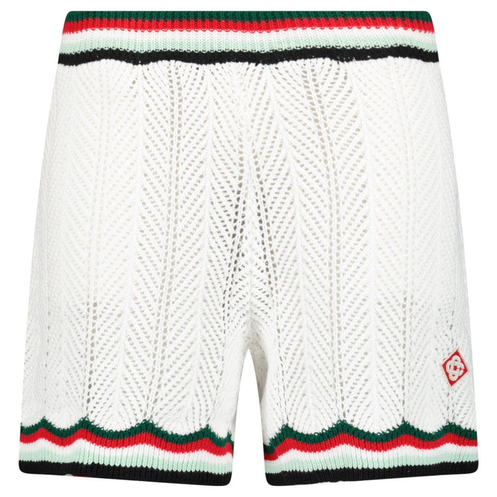 Casablanca Cotton Chevron Crochet Shorts in White
