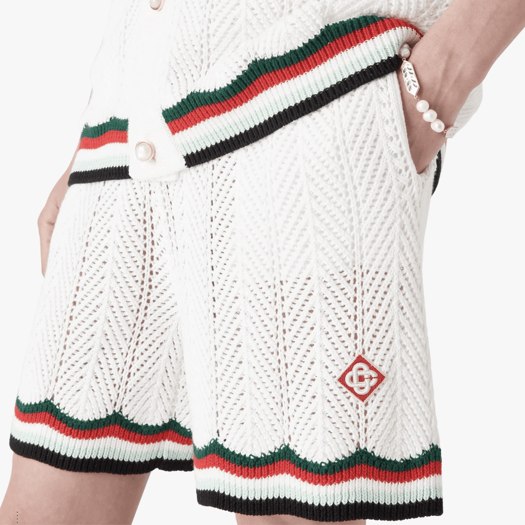 Casablanca Cotton Chevron Crochet Shorts in White